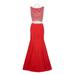 Dave & Johnny Boat Neck Sleeveless Zipper Back Embellished Waist and Bodice Mermaid Mesh Irredescent Rayon Dress-RED