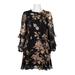 Taylor Crew Neck Long Sleeve Zipper Back Tiered Floral Print Chiffon Dress-BLACK BLUSH