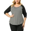 Agnes Orinda Women's Plus Size Scoop Neck Leopard Print Raglan Top