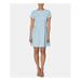 BETSEY JOHNSON Womens Light Blue Short Sleeve Jewel Neck Above The Knee Sheath Dress Size 4