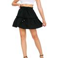 Niuer S-XL Women Summer Mini Skirts Elastic Waist Drawstring Casual Layer Ruffle Pleated Mini Skirts Black XL(US 16-18)