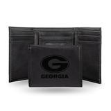 Georgia NCAA Bulldogs Laser Engraved Black Synthetic Leather Trifold Wallet