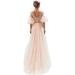 Alloet Sequin See Through Wedding Dress V-Neck Flare Sleeves Evening Gowns