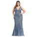 Ever-Pretty Women's Double V-Neck Sleeveless Mermaid Dress Plus Size Evening Prom Dress 78862 Dusty Blue US14