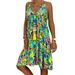 Winnereco Women Floral Print Slip Dress V Neck Loose Knee Length Dress (Green M)