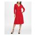 DKNY Womens Red Belted Cuffed V Neck Below The Knee Fit + Flare Dress Size 14