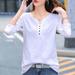 Women's Slub Cotton Long-Sleeved T-shirt Tops Loose Plus Size Solid Color Base Shirt