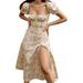 Hazel Tech Maxi Dress For Women Boho Dress Cottagecore Dress Spring Summer Dress Wrap Floral Casual Vintage Square Neck Dress
