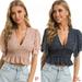 Spdoo Peplum Tops for Women,Short Sleeve Deep V Neck Self Tie Front Crop Tie Front Top Blouse