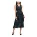 TOMMY HILFIGER Womens Black Ruffled Sleeveless V Neck Tea-Length Sheath Cocktail Dress Size 14