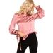 She + Sky, Rose Pink Long Balloon Sleeve Satin Button Down Blouse Top w/Sleeve Ties, Small