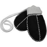 Children's Lanyard Halter Lambskin Gloves, Winter Thick Warm Black