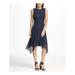 DKNY Womens Navy Sleeveless Jewel Neck Midi Sheath Evening Dress Size 6