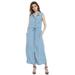 ANNA-KACI Women Adjustable Belt Sleeveless Button Down Denim Pocket Shirt Dress, Belt Light Denim, X-Large