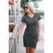 Women's Casual Short Sleeve Summer Dresses V Neck Button Ruched Stretchy Bodycon T Shirt Short Mini Dress Fashion Ruched Elegant Wrap Front Solid Color Basic Fitted Stretchy Fitted Tulip Hem Dress, L