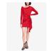 FREE PEOPLE Womens Red Gathered Long Sleeve Asymmetrical Neckline Mini Dress Size: XS