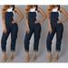 New Women Jumpsuit Romper Casual Braces Denim Jeans Bodycon Lapel Playsuit