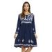 Riviera Sun 3/4 Sleeve Embroidered Button Front Tunic Dresses for Women (Dark Denim, Small)