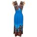 Peach Couture Multicolor Tropical Border Print Maxi Dress Blue Large