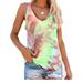 Plus Size Casual Loose Sleeveless Tank Top for Women Summer Tie-Dye Gradient Print Holiday Beach Baggy Casual Sleeveless Rainbow Print Tunic Top Blouse Shirt For Women