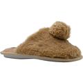 kensie Girls' Big Kid Slip On Plush Fluffy Faux Fur House Slippers with Sparkly Pom Pom, Cute Warm Comfortable Shoes for Home Tan Size 2/3