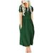 Mchoice Women Green Dress Casual Loose Soft Crewneck Short Sleeve Pockets Swing Maxi Dress