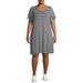 Terra & Sky Women's Plus Size Ruched Short Sleeve Striped T-Shirt Dress