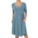 TheMogan Women's S~XL Strappy Scoop Neck 3/4 Sleeve Pocket Swing Comfy Tee Dress