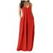 Tuscom Women'S Sexy Sleeveless Round Neck Solid Color Belt Pocket Camisole Long Dress Casual Loose Dress Fashion Temperament Beach Style Plus Size Dress