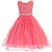 Big Girls' Lace Sequin Top Rhinestone Belt Pageant Flower Girl Dress Coral 8 (J36K70)