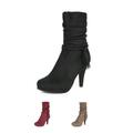 DREAM PAIRS Women's Fashion Suede Mid Calf Winter Warm Faux Fur Lined Kitten Heel Boots VIVI BLACK Size 9