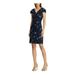 RALPH LAUREN Womens Blue Floral Short Sleeve V Neck Above The Knee Body Con Dress Size 12