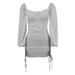 VEAREAR Dress Nylon Polyester Spandex Puff Sleeve Solid Color Ruched Drawstring Grey,Dress for women,Maxi,Boho,Midi