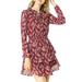 Women's Floral Ruffled Tie V Neck Smocked Waist Chiffon Dress