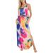 Lumento Women Maxi Dress Sleeveless Sexy Tie Dye Long Dress Casual Loose Beach Sundress Fashion Side Split Long Dress Boho Strappy Sun Dress