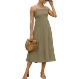 Spaghetti Strap Dress for Women Cute Ruffle Dress Solid Pleated Swing Dress Summer Sleeveless Tank Vest Cami Dress