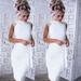 Womens White Lace-up Bodycon Floral Lace Evening Cocktail Party Pencil Dress