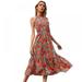 Womenâ€™s Casual Halter Neck Sleeveless Floral Long Maxi Dress Backless Loose Ruffle Sundress with Belt