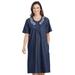 AmeriMark Women's Cotton Embroidered Denim Dress Partial Button Front Pockets