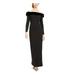 CALVIN KLEIN Womens Black Faux Fur Long Sleeve Off Shoulder Maxi Sheath Formal Dress Size 10