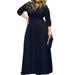 POSESHE Women's Solid V-Neck 3/4 Sleeve Plus Size Evening Party Maxi Dress