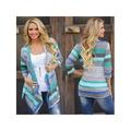 Black Friday Clearance! Women's 3/4 Sleeve Cardigan Sweater for Women, Blue / Red Striped Printed Lightweight Kimono Cardigan for Juniors, Open Front Draped Loose Knitted Flyaway Cardigans for Ladies