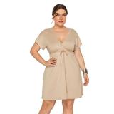 UKAP Women Plus Size Deep V Neck Dress Loose Flowy Swing Dress Solid Color Sexy Wedding Dress Summer Swing Beach Sundress