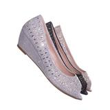 Fisher1 by Forever Link, Rhinestone Crystal Low Wedge Pump - Women Peep Toe Shinny Diamond Shoe