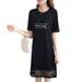 Korean Letter Print Summer Dress Women O-neck Short Sleeve Straight Casual Dress Black White See Through Mesh Dress