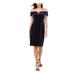 VINCE CAMUTO Womens Navy Sleeveless Off Shoulder Knee Length Sheath Formal Dress Size 14