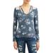 No Boundaries Juniors' floral printed lace yoke caged long sleeve t-shirt