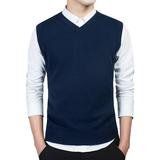 Mens Slim Fit V Neck Knitwear Sweater Vest Basic Plain Waistcoat Sweater Pullover Jumper Sleeveless Sweaters