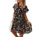 Women Ruffled Dresses Boho Sundress Casual Floral Print Short Sleeve Swing Pleated Skater A Line Mini Dress