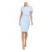 CALVIN KLEIN Womens Light Blue Solid Short Sleeve Keyhole Above The Knee Fit + Flare Dress Size 16